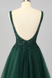Sparkly Dark Green A Line V-Neck Short Graduation Dress