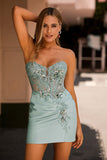 Sparkly Grey Green Bodycon Strapless Short Graduation Dress with Lace Up Back