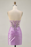 Sparkly Lilac Bodycon Strapless Short Graduation Dress with Lace Up Back