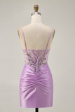 Sparkly Lilac Bodycon Strapless Short Graduation Dress with Lace Up Back