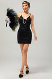 Sparkly Black Sequins V Neck Bodycon 1920s Dress