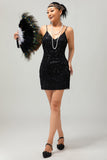 Sparkly Black Sequins V Neck Bodycon 1920s Dress