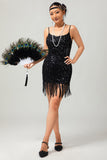Sparkly Black Sequin Gatsby Short 1920s Dress With Fringes