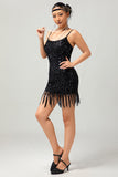 Sparkly Black Sequin Gatsby Short 1920s Dress With Fringes