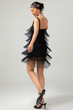 Black Sequin Gatsby Bodycon Short 1920s Dress with Fringes