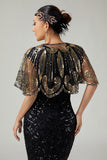 Sparkly Black Golden 1920s Women Cape with Sequins