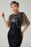 1920s Sequin Black Golden Women Cape