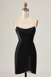 Black Corset Bodycon Cut Out Beaded Graduation Dress