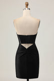 Black Corset Bodycon Cut Out Beaded Graduation Dress
