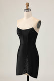 Black Corset Bodycon Cut Out Beaded Graduation Dress