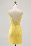 Floral Yellow Corset Tight Short Graduation Dress with Sequins