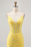 Floral Yellow Corset Tight Short Graduation Dress with Sequins