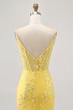 Floral Yellow Corset Tight Short Graduation Dress with Sequins