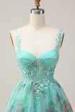 Green Corset A-Line Floral Short Graduation Dress with Lace Up Back