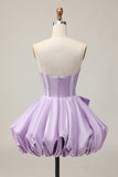 Sparkly Purple A-Line Strapless Sequins Short Graduation Dress with Bow