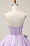 Sparkly Purple A-Line Strapless Sequins Short Graduation Dress with Bow