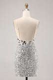 Corset Silver V Neck Bodycon Mirror Graduation Dress