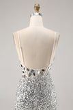 Corset Silver V Neck Bodycon Mirror Graduation Dress