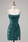 Corset Grey Blue Bodycon Sequin Graduation Dress