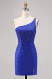 Royal Blue Bodycon Beaded One Shoulder Graduation Dress