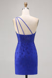 Royal Blue Bodycon Beaded One Shoulder Graduation Dress