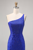 Royal Blue Bodycon Beaded One Shoulder Graduation Dress