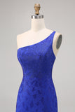 Royal Blue Bodycon Beaded One Shoulder Graduation Dress
