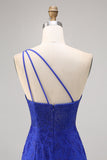 Royal Blue Bodycon Beaded One Shoulder Graduation Dress