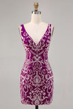 Sparkly Fuchsia Beaded Bodycon Graduation Dress