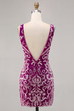 Sparkly Fuchsia Beaded Bodycon Graduation Dress