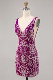 Sparkly Fuchsia Beaded Bodycon Graduation Dress
