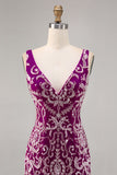 Sparkly Fuchsia Beaded Bodycon Graduation Dress