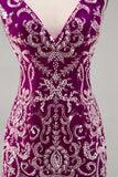 Sparkly Fuchsia Beaded Bodycon Graduation Dress