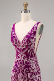 Sparkly Fuchsia Beaded Bodycon Graduation Dress