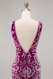 Sparkly Fuchsia Beaded Bodycon Graduation Dress