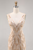 Beaded Champagne Bodycon Graduation Dress with Sequins