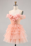 Cute Blush Tiered A Line Graduation Dress with 3D Flowers