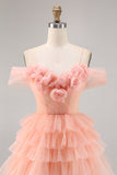 Cute Blush Tiered A Line Graduation Dress with 3D Flowers