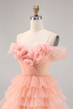 Cute Blush Tiered A Line Graduation Dress with 3D Flowers