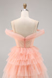 Cute Blush Tiered A Line Graduation Dress with 3D Flowers
