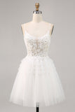 White Tulle A Line Graduation Dress with Appliques