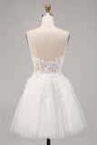White Tulle A Line Graduation Dress with Appliques