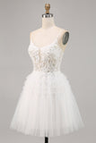 White Tulle A Line Graduation Dress with Appliques