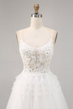 White Tulle A Line Graduation Dress with Appliques