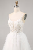 White Tulle A Line Graduation Dress with Appliques