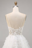 White Tulle A Line Graduation Dress with Appliques