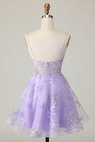 Purple A Line Tulle Graduation Dress with Appliques