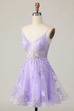 Purple A Line Tulle Graduation Dress with Appliques