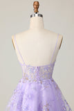 Purple A Line Tulle Graduation Dress with Appliques