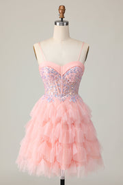 Pink Corset Sequin A Line Graduation Dress